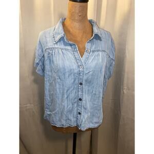 Velvet Heart Chambray Button Front Top Size M Lightweight Tencel Blue
